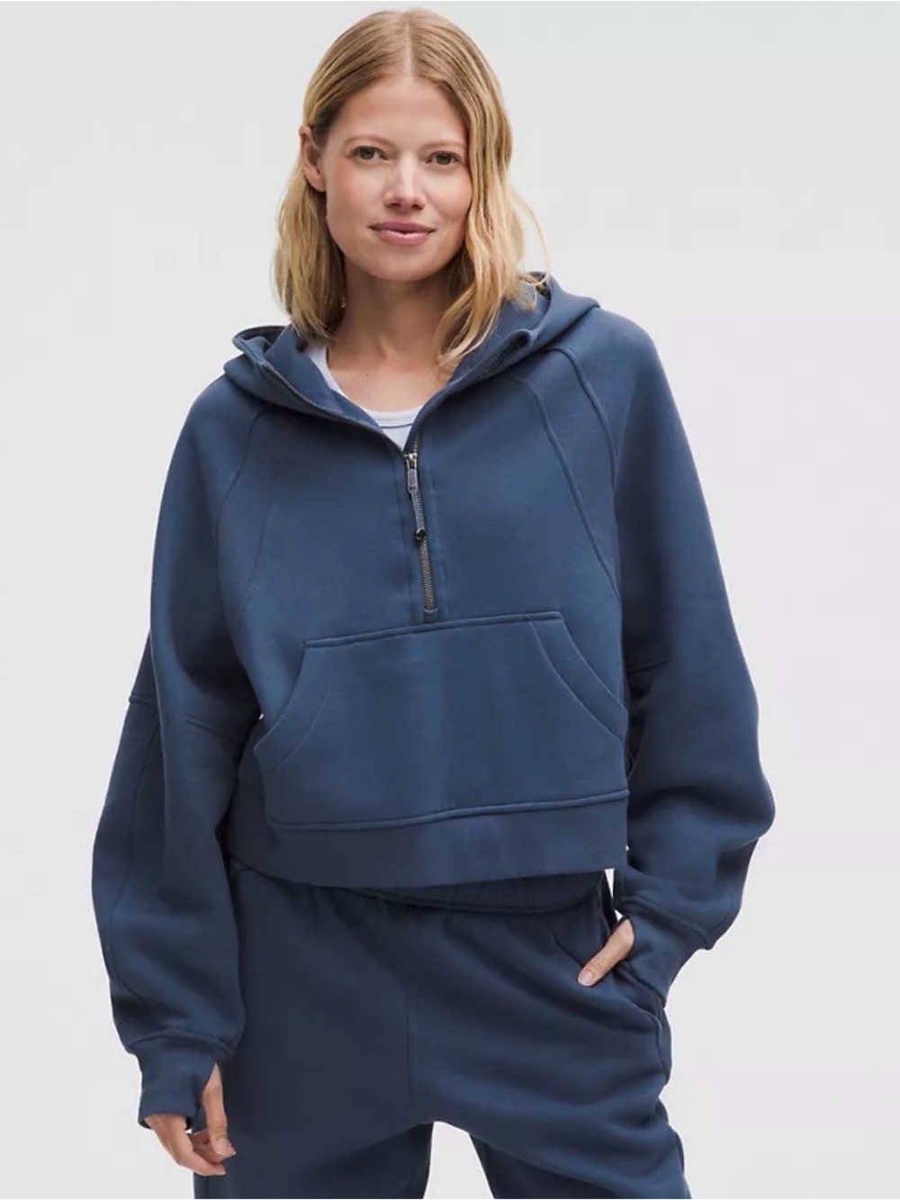 Scuba Oversized Half-Zip Hoodie Blue Twill XS/S